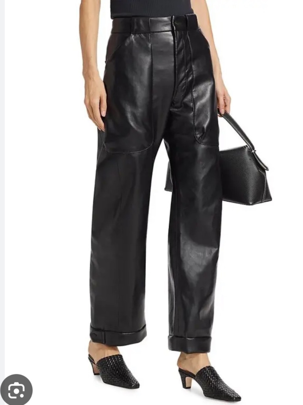 MOTHER Half Pipe Black Faux Leather Barrel-Leg Pants